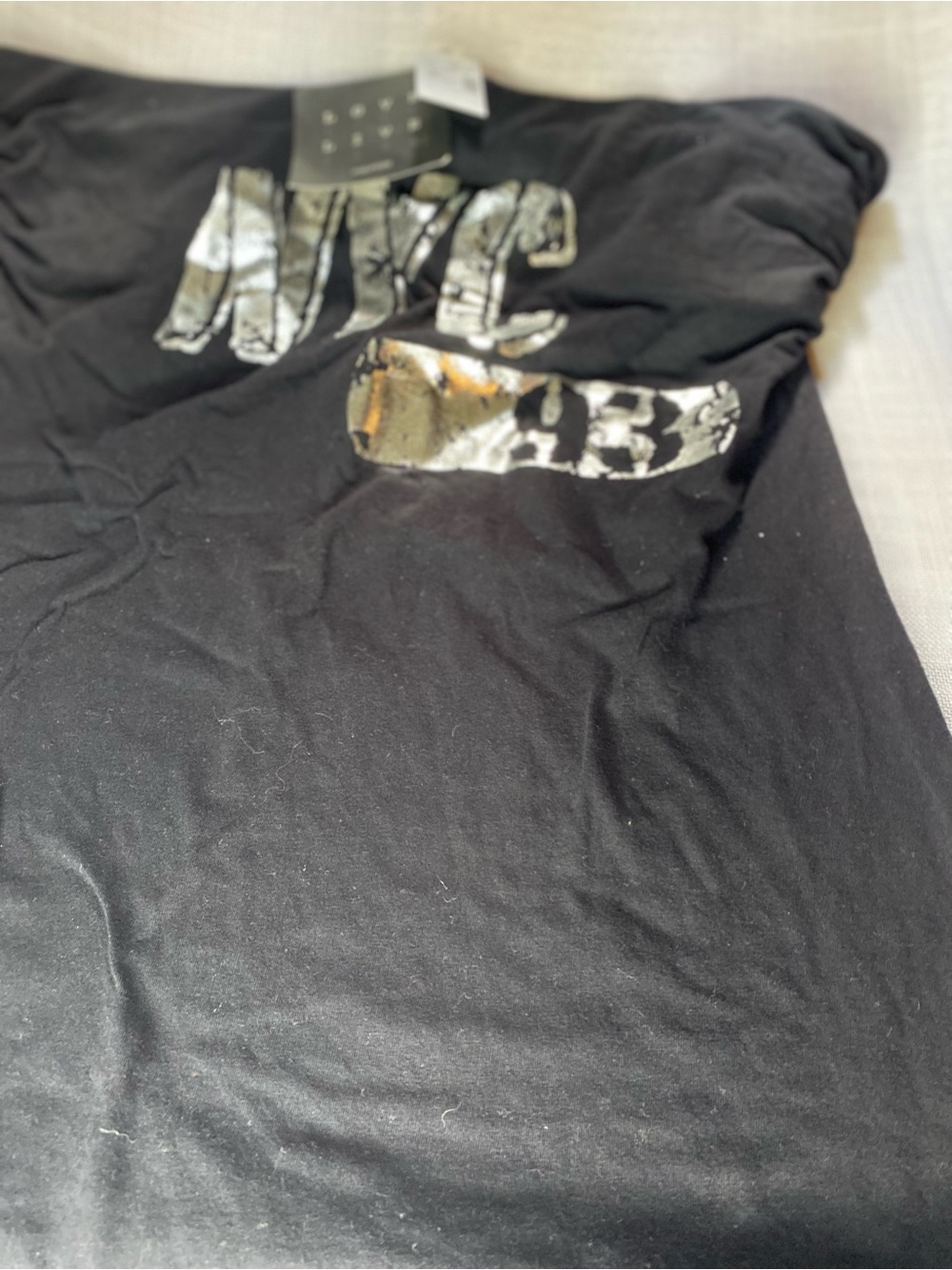 Maurices Black Tee with Metallic Silver and Gold Graphic